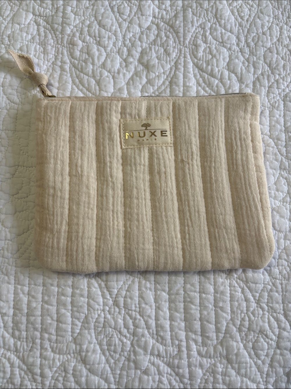NUXE Paris Cream Quilted Zip Cosmetic Pouch